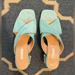 Tara Grinna Shoes - Blue Mules with Pearls